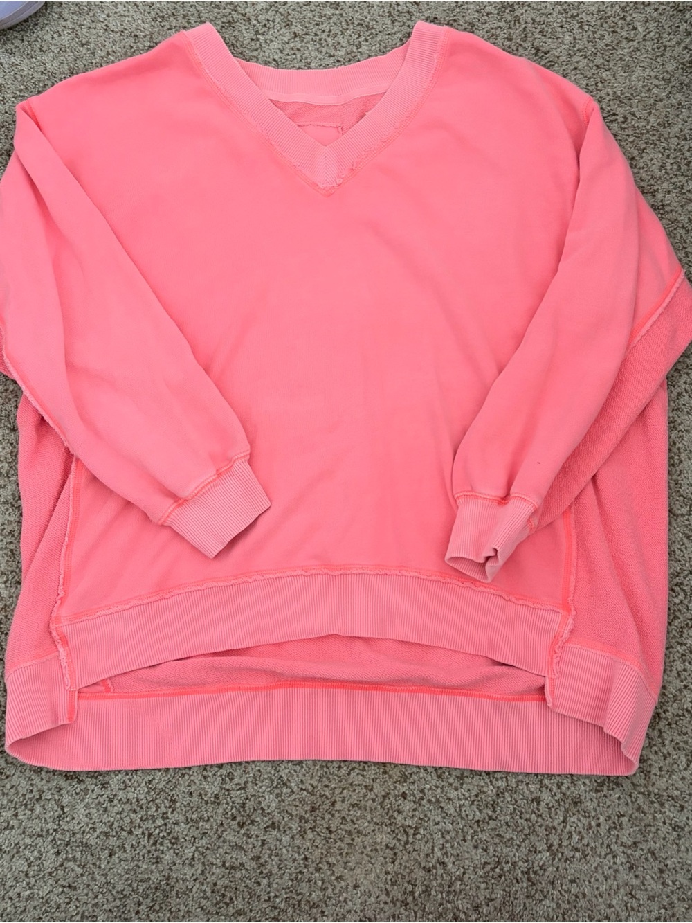 aerie V-Neck Lightweight Coral Sweater in Bright Pink